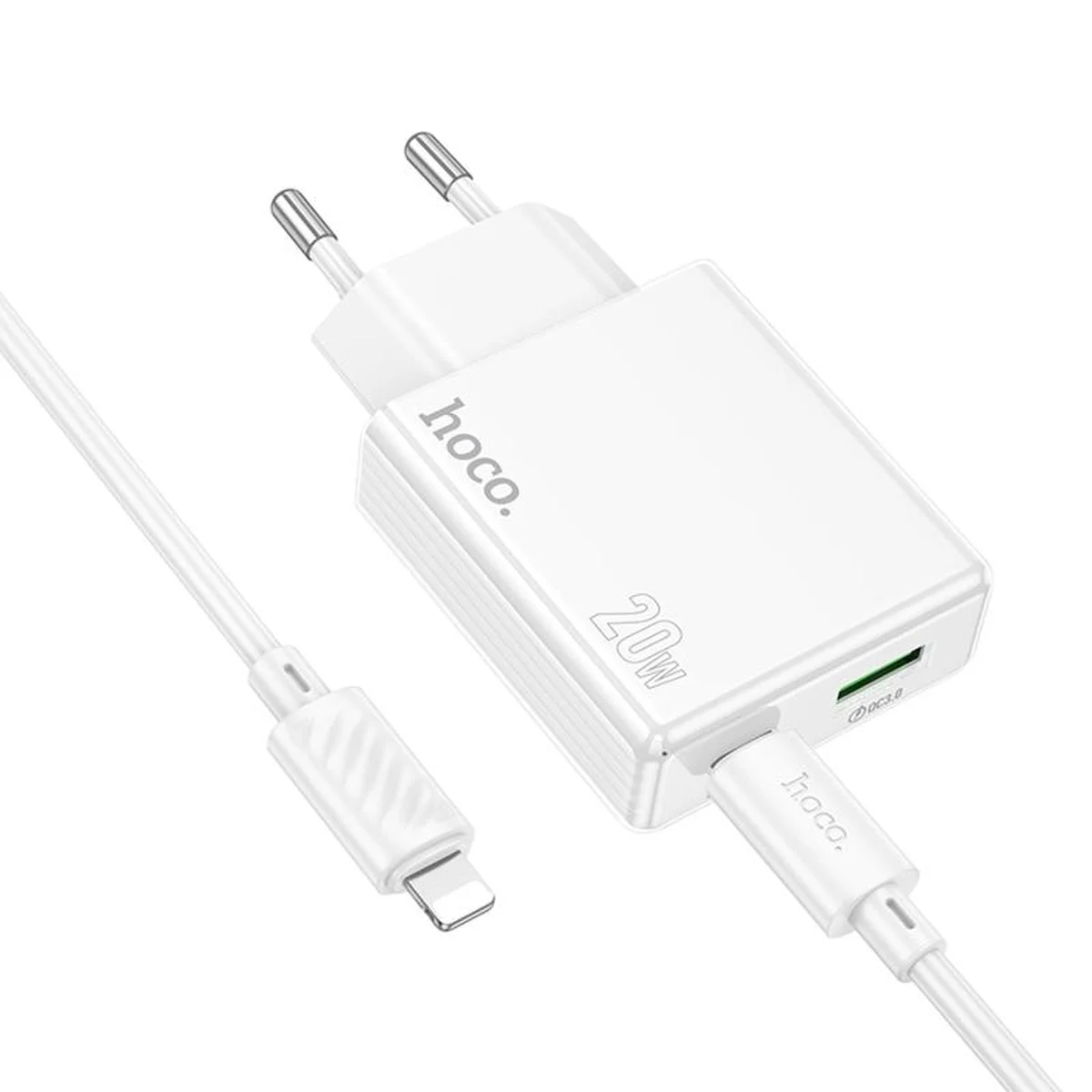 СЗУ Hoco C142A Direct PD20W+QC3.0 (1USB-A/1C) + кабель Type-C to Lightning White