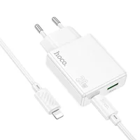 СЗУ Hoco C142A Direct PD20W+QC3.0 (1USB-A/1C) + кабель Type-C to Lightning White