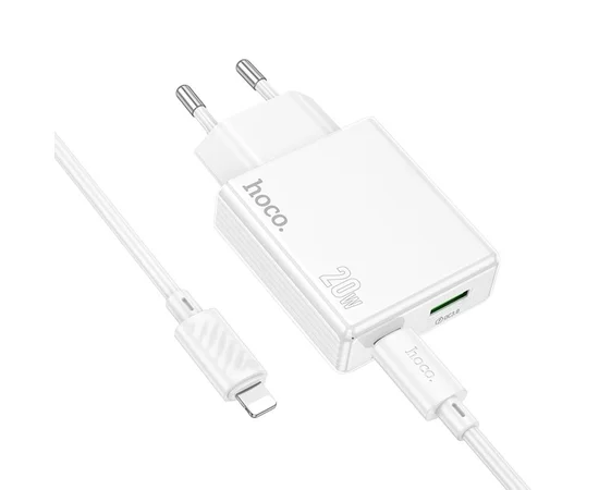 СЗУ Hoco C142A Direct PD20W+QC3.0 (1USB-A/1C) + кабель Type-C to Lightning White