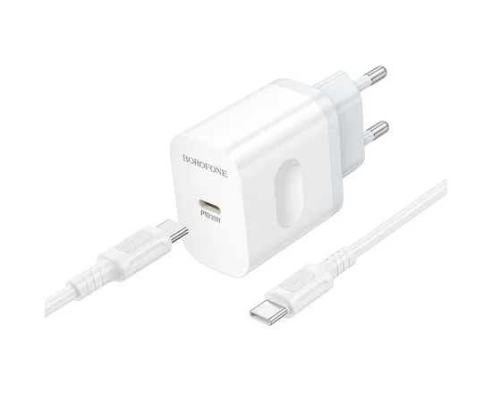 СЗУ Borofone BA99A Breeze PD20W (1USB-C) + кабель Type-C to Type-C White