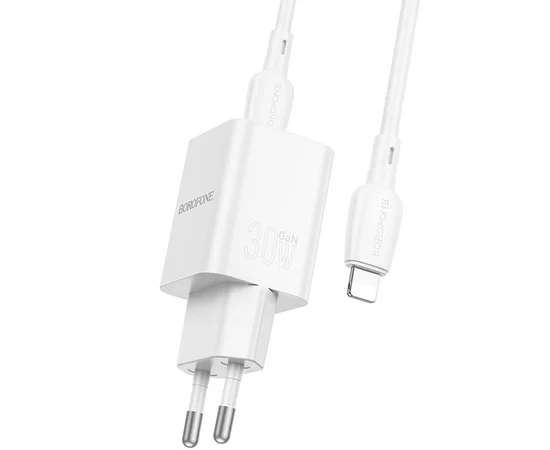 СЗУ Borofone BN14 Royal PD30W+QC3.0 (1USB-A/1C) + кабель Type-C to Lightning White