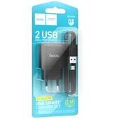 СЗУ Hoco C141A Smart 2.1A (2USB-A) + кабель USB to MicroUSB Black