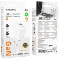СЗУ Borofone BN27 Fuente PD20W+QC3.0 (1USB-A/1C) + кабель Type-C to Type-C White