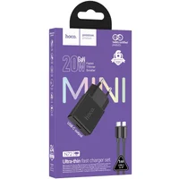 СЗУ Hoco N72 Speed ultra-thin PD20W (1USB-C) + кабель Type-C to Lightning Black