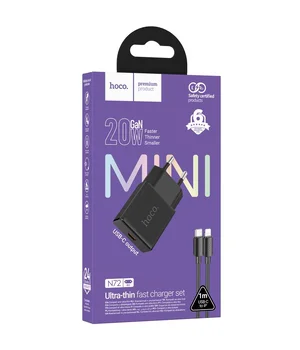 СЗУ Hoco N72 Speed ultra-thin PD20W (1USB-C) + кабель Type-C to Lightning Black