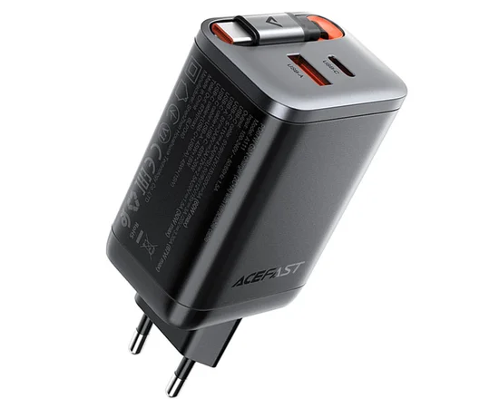 СЗУ Acefast A111 GaN With Retractable Cable Type-C PD67W (1USB-A/1C) Black