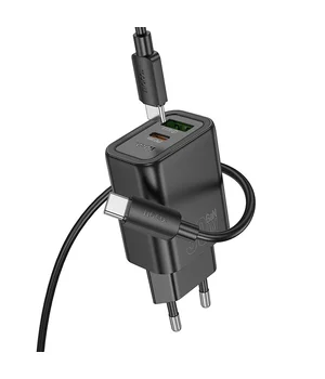 СЗУ Hoco N63 Gentle PD30W+QC3.0 (1USB-A/1C) + кабель Type-C to Type-C Black