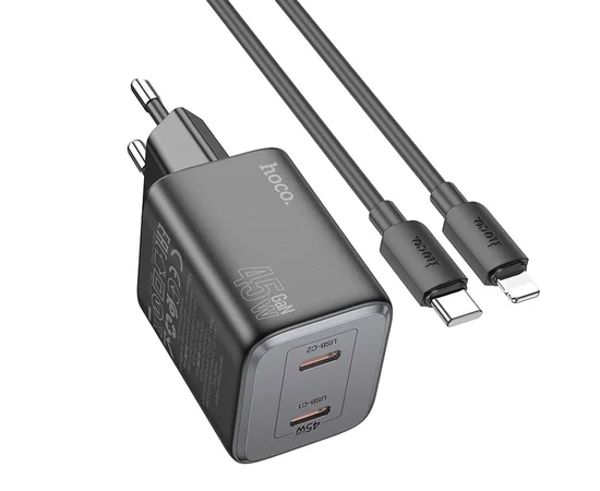СЗУ Hoco N42 Elogiado 2C PD45W + Type to Lightning Black