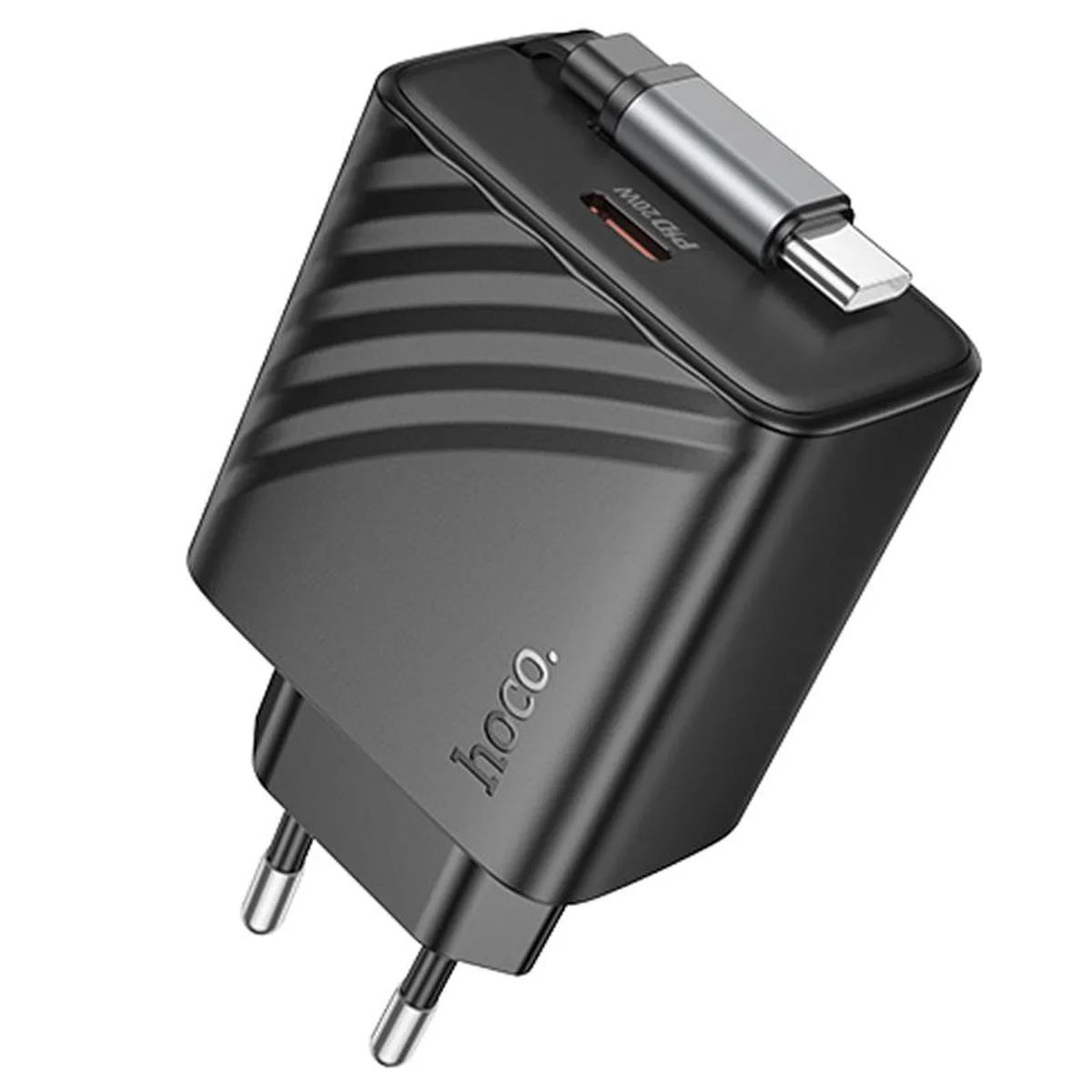 СЗУ Hoco N57 Full PD20W with retractable cable Type-C (2USB-C) Black