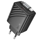 СЗУ Hoco N57 Full PD20W with retractable cable Type-C (2USB-C) Black