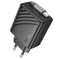СЗУ Hoco N57 Full PD20W with retractable cable Type-C (2USB-C) Black