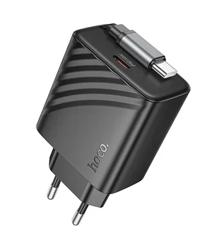 СЗУ Hoco N57 Full PD20W with retractable cable Type-C (2USB-C) Black