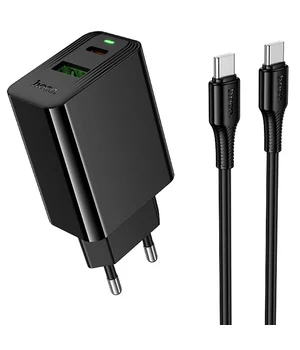 СЗУ Hoco CS95A Leader PD30W+QC3.0 (1USB-A/1C) + кабель Type-C to Type-C Black