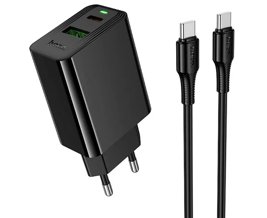 СЗУ Hoco CS95A Leader PD30W+QC3.0 (1USB-A/1C) + кабель Type-C to Type-C Black
