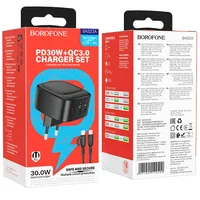 СЗУ Borofone BAS23A Lucky PD30W (1C2A) + Type-C to Type-C Black