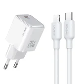 СЗУ Usams US-CC183 PD30W 1C + US-SJ610 Type-C to Lightning PD YX Series White