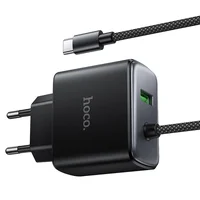 СЗУ Hoco C164A New PD30W+QC3.0 (1USB-A/1C) + встроенный кабель Type-C Black