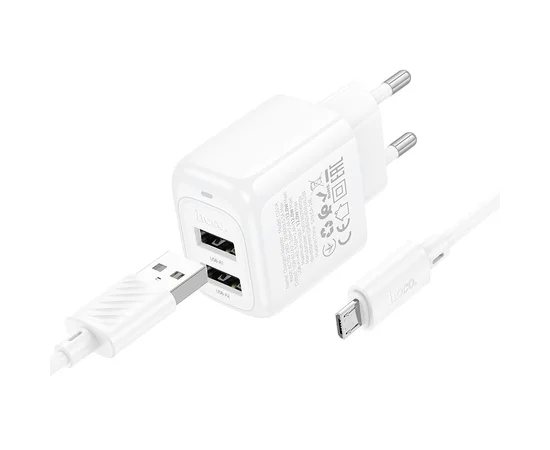 СЗУ Hoco CS51A Surplus (2USB-A) + MicroUSB White