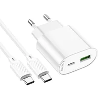 СЗУ Hoco C109A Fighter PD20W+QC3.0 (1USB-A/1C) + кабель Type-C to Type-C White