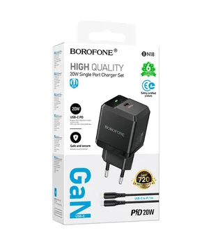 СЗУ Borofone BN18 Intenso PD20W (1USB-C) + кабель Type-C to Lightning Black