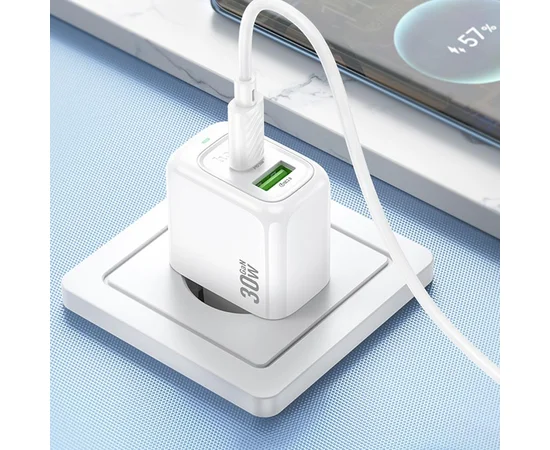 СЗУ Hoco CS55A Surplus PD30W+QC3.0 (1USB-A/1C) + Type-C to Type-C White