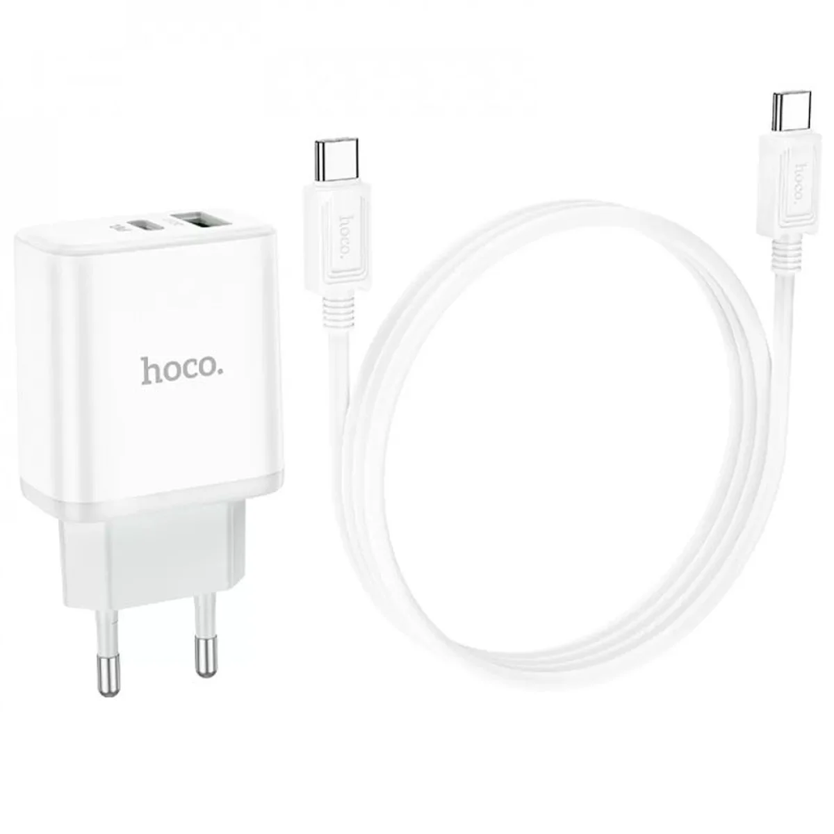 СЗУ Hoco C105A Stage PD20W+QC3.0 (1USB-A/1C) + кабель Type-C to Type-C White