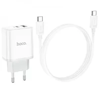 СЗУ Hoco C105A Stage PD20W+QC3.0 (1USB-A/1C) + кабель Type-C to Type-C White
