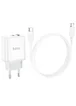 СЗУ Hoco C105A Stage PD20W+QC3.0 (1USB-A/1C) + кабель Type-C to Type-C White