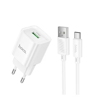 СЗУ Hoco C145A Charm QC3.0 18W (1USB-A) + кабель USB to Type-C White