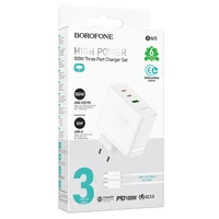 СЗУ Borofone BN11 Imperial PD100W+QC3.0 (1USB-A/2C) + кабель Type-C to Type-C White