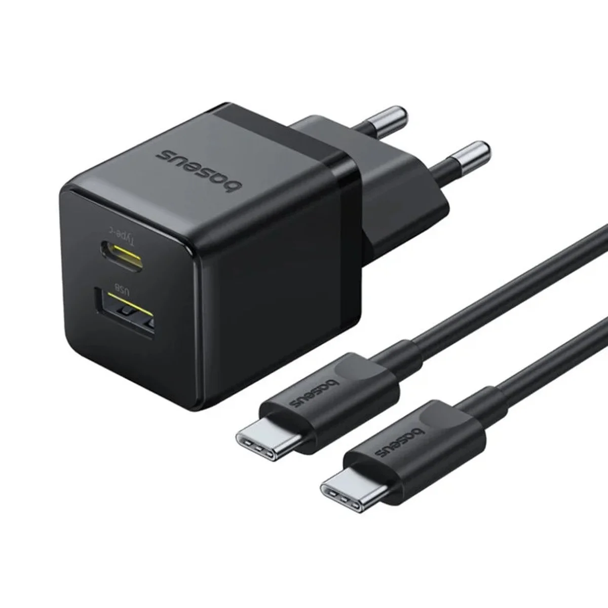 СЗУ Baseus Palm Fast Charger 30W (1USB-A/1C) + кабель Type-C to Type-C (P1011160A) Cluster Black