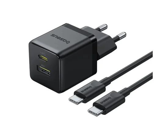 СЗУ Baseus Palm Fast Charger 30W (1USB-A/1C) + кабель Type-C to Type-C (P1011160A) Cluster Black