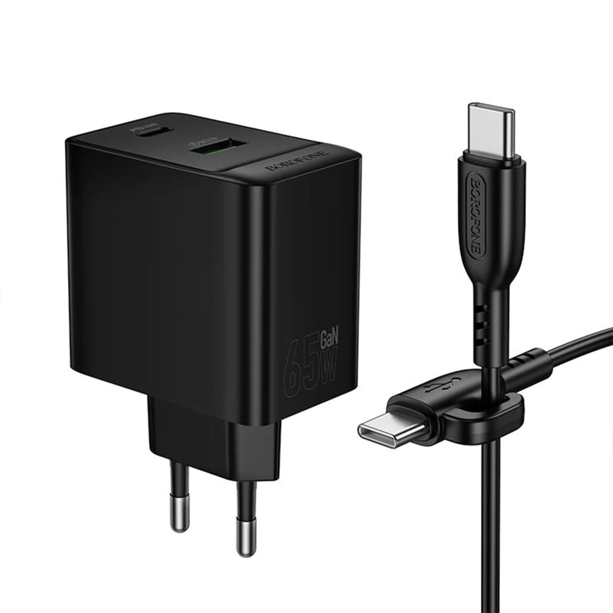 СЗУ Borofone BAS17A Erudite PD65W+QC3.0 (1USB-A/1C) + кабель Type-C to Type-C Black