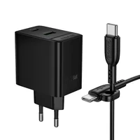 СЗУ Borofone BAS17A Erudite PD65W+QC3.0 (1USB-A/1C) + кабель Type-C to Type-C Black