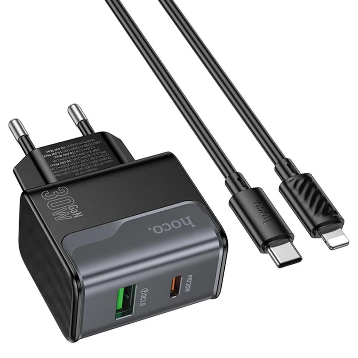 СЗУ Hoco CS73A Star Speed PD30W+QC3.0 (1USB-A/1C) + кабель Type-C to Lightning Midnight Black
