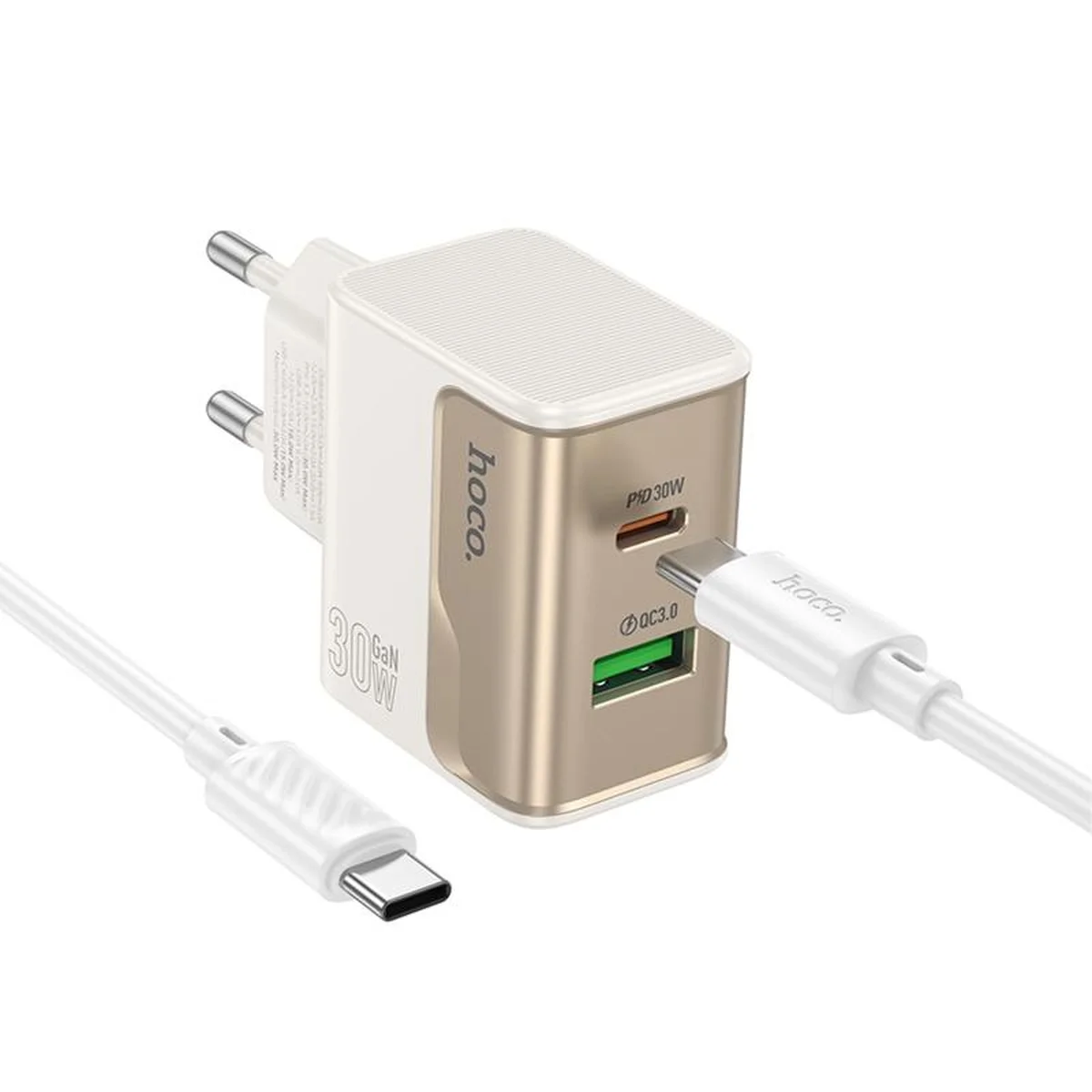 СЗУ Hoco CS73A Star Speed PD30W+QC3.0 (1USB-A/1C) + кабель Type-C to Type-C White