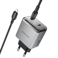СЗУ Borofone BN21 Lena PD40W+QC3.0 (2USB-C) + кабель Type-C to Lightning Metal gray