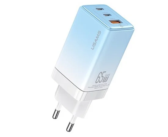 СЗУ Usams US-CC180 65W ACC 3 Ports GaN Sandru series Gradient Blue