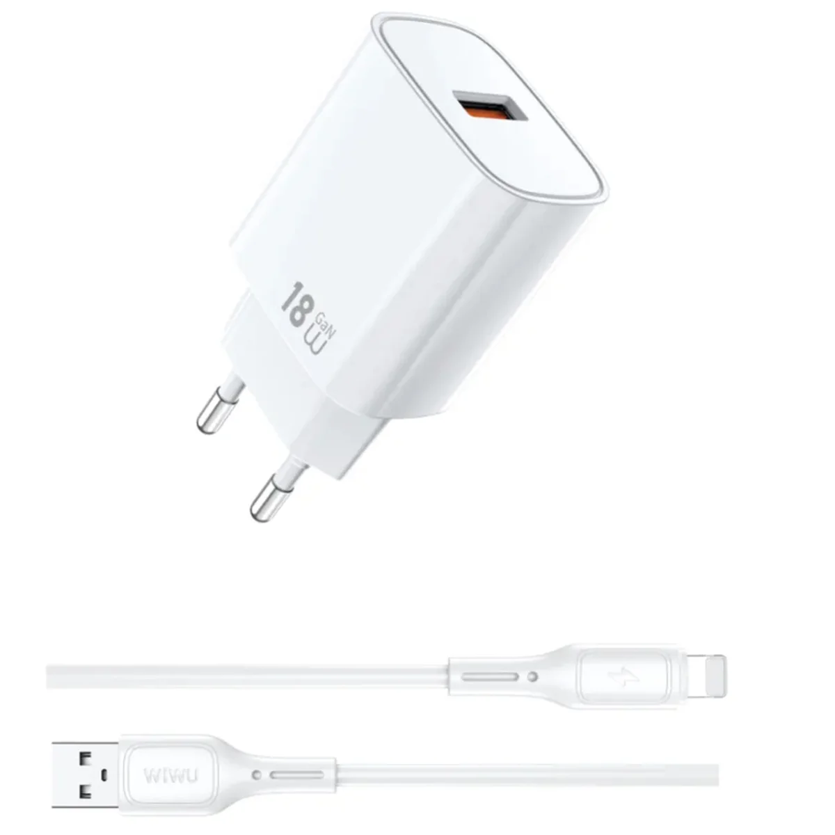 СЗУ WIWU G006 Essen QC3.0 18W GaN (1USB-A) + кабель USB to Lightning White