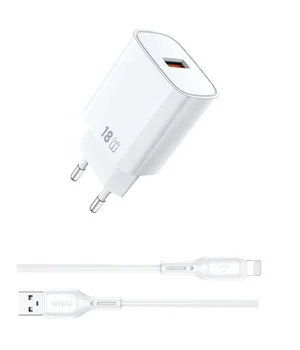 СЗУ WIWU G006 Essen QC3.0 18W GaN (1USB-A) + кабель USB to Lightning White