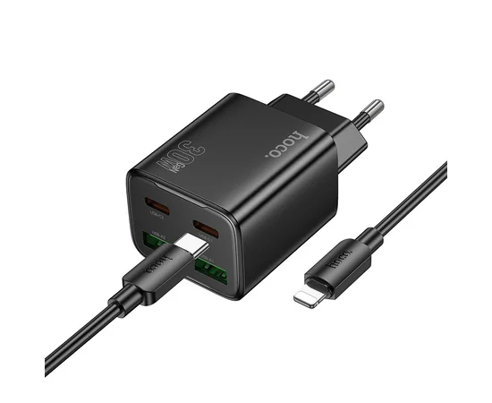 СЗУ Hoco N56 Fundador PD30W four-port (2C2A) + Type-C to Lightning Black