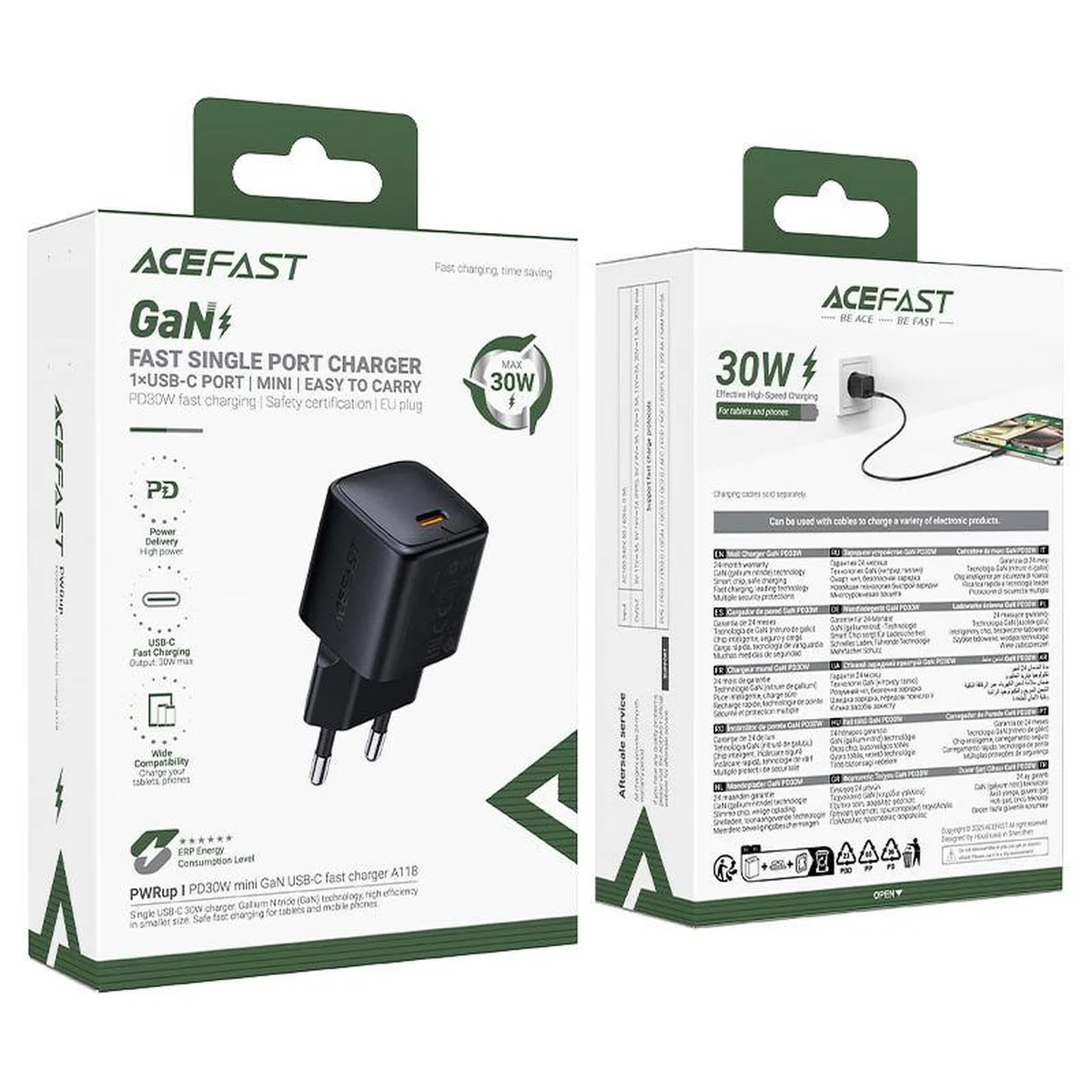 СЗУ Acefast A118 PD30W GaN (1USB-C) Black