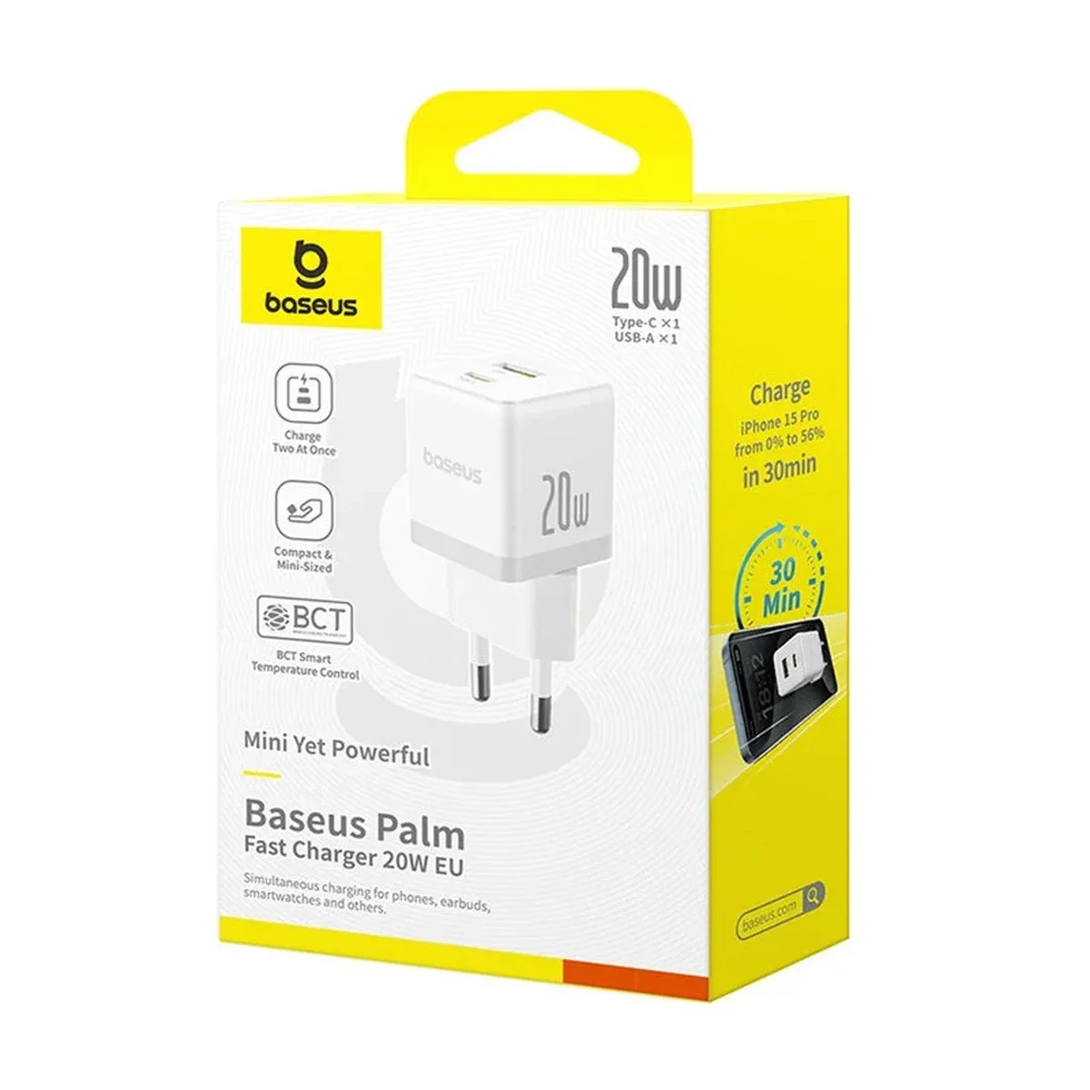 СЗУ Baseus Palm Fast Charger 20W (1USB-A/1C) + кабель Type-C to Type-C (P10111608) Moon White