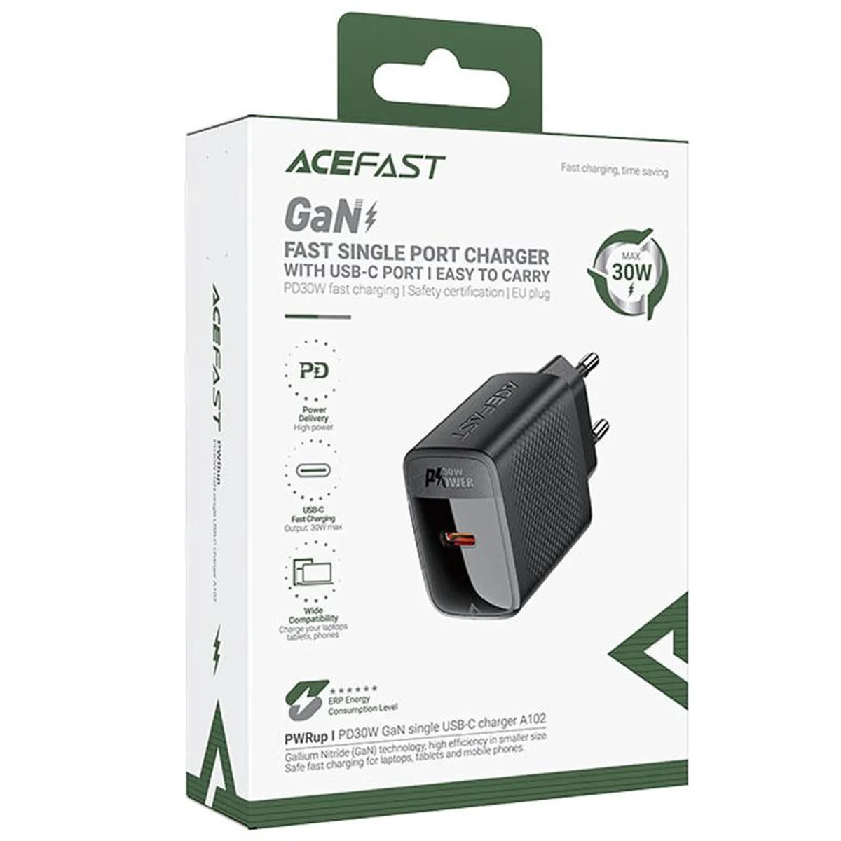СЗУ Acefast A102 PD30W GaN (1USB-C) Black