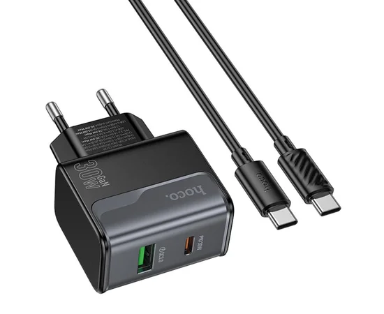 СЗУ Hoco CS73A Star Speed PD30W+QC3.0 (1USB-A/1C) + кабель Type-C to Type-C Midnight Black