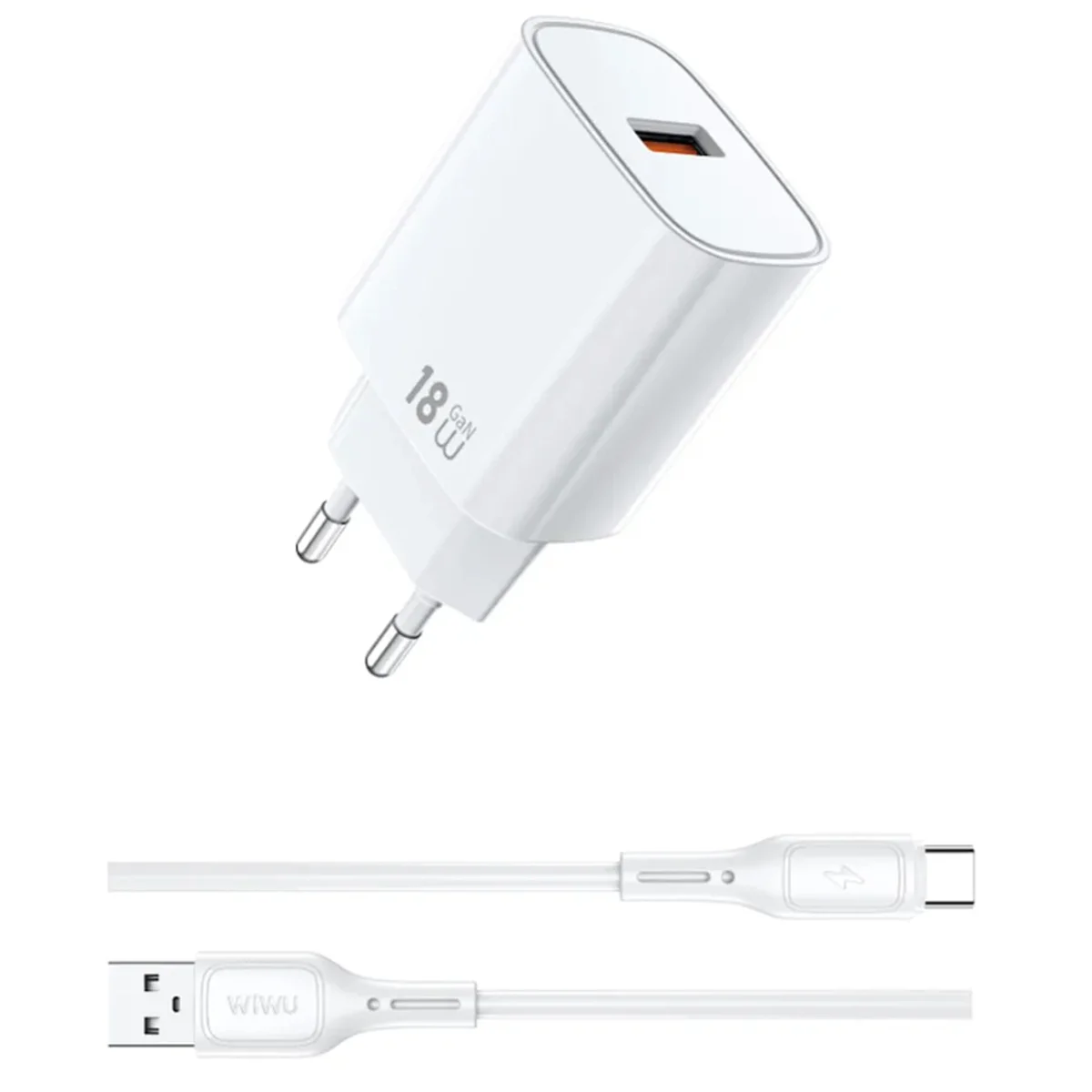 СЗУ WIWU G006 Essen QC3.0 18W GaN (1USB-A) + кабель USB to Type-C White