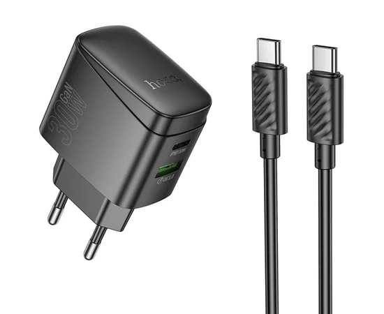 СЗУ Hoco CS61A Bright PD30W+QC3.0 (1USB-A/1C) + кабель Type-C to Type-C Black