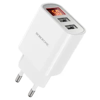 СЗУ Borofone BA58A with digital display 2.4A (2USB-A) White