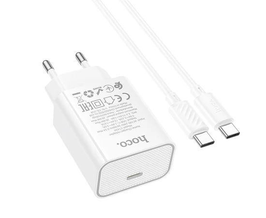 СЗУ Hoco C143A Benefit PD20W (1USB-C) + кабель Type-C to Type-C White