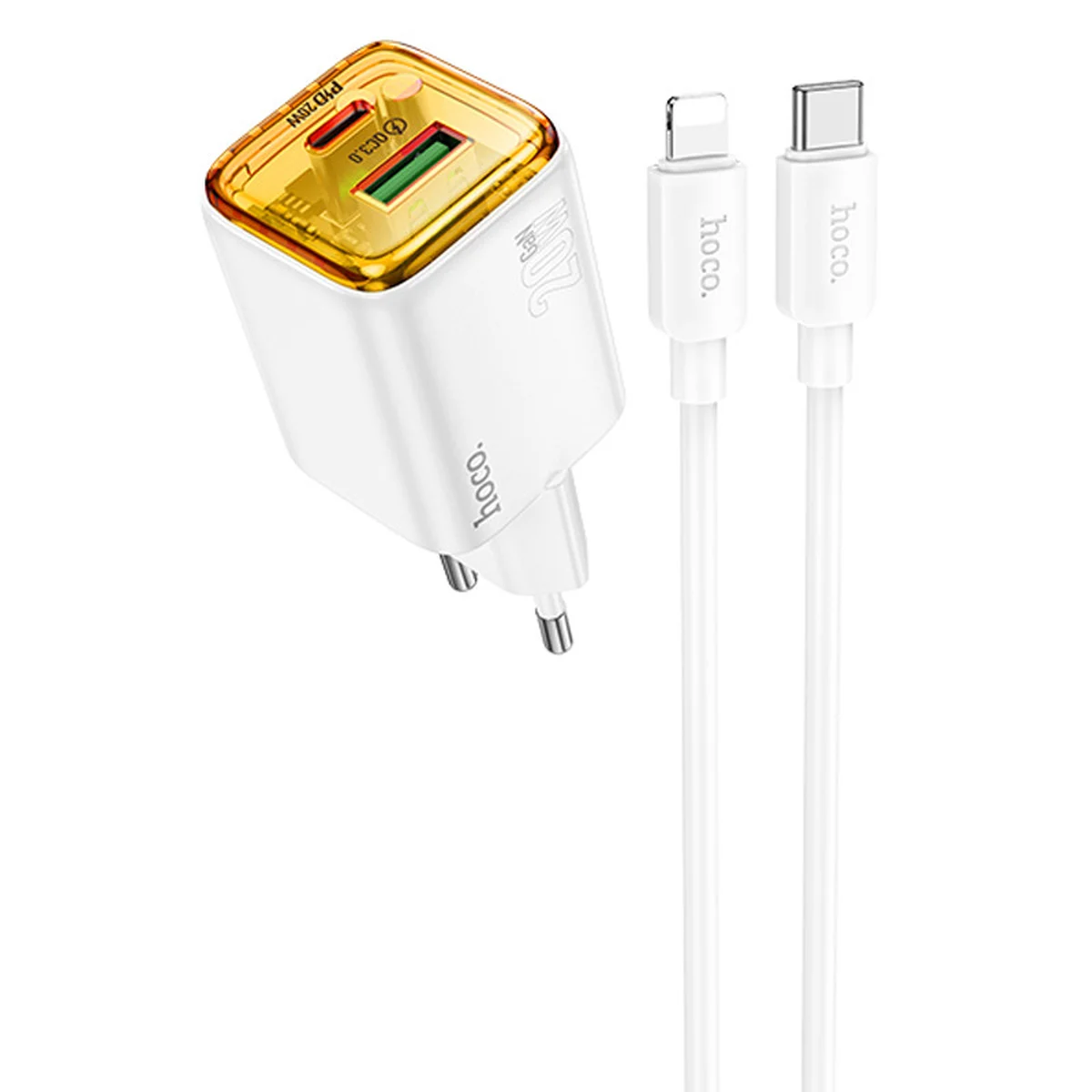 СЗУ Hoco N52 Monsoon PD20W+QC3.0 (1USB-A/1C) + кабель Type-C to Lightning White